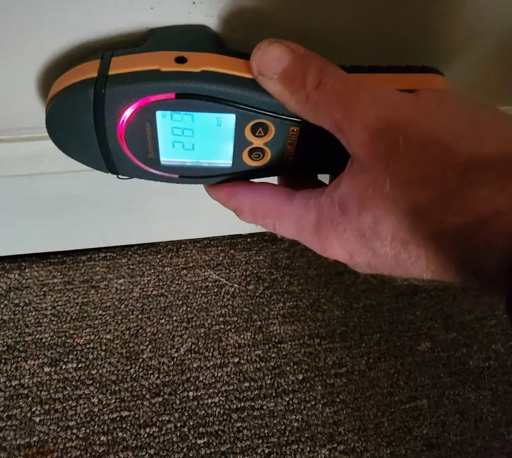 Moisture detection at baseboard during Sewage Cleanup & Sanitation in West Manchester