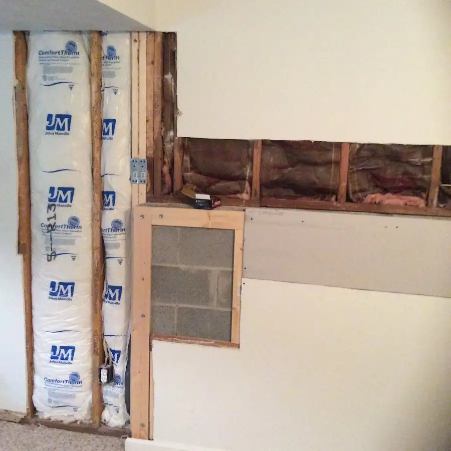 Wall insulation replacement during Basement Flood Cleanup in West Manchester